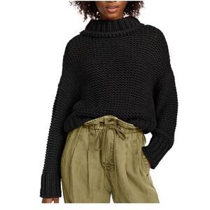 Free People My Only Sunshine Chunky Black Knit Turtleneck Sweater!